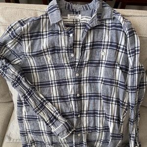 Express Men’s Blue White Plaid Button Down - SizeL